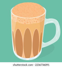 Teh Tarik (Pulled milk tea) in Glass Mug with Handle. One of most favorite hot drink in Malaysia. Vector illustration