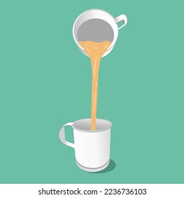 Teh Tarik (Pulled milk tea)  in the Southeast Asian countries of Malaysia, Singapore, Indonesia, and Brunei. Vector illustration