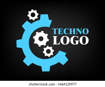 Tehno logo, construct icon, mechanical engineering banner, simple text and logo vector illustration