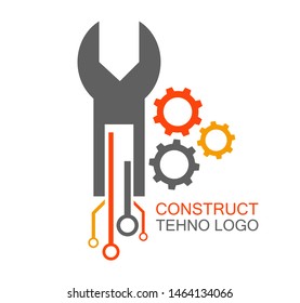 Tehno logo, construct icon, mechanical engineering banner, simple text and logo vector illustration