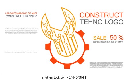 Tehno logo, construct icon, mechanical engineering banner, simple text and logo vector illustration