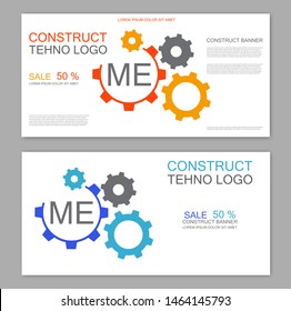 Tehno logo, construct icon, mechanical engineering banner, simple text and logo vector illustration