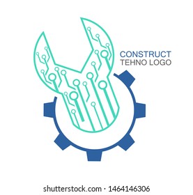 Tehno logo, construct icon, mechanical engineering banner, simple text and logo vector illustration