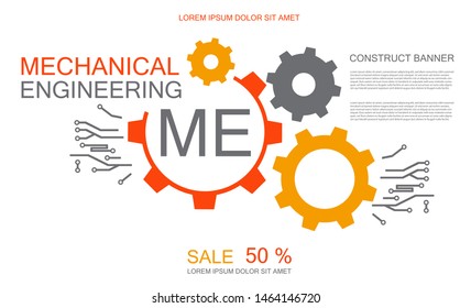 Tehno logo, construct icon, mechanical engineering banner, simple text and logo vector illustration