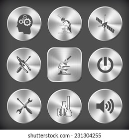 Tehnology set. Vector round and square steel buttons.