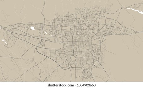 Tehran city map poster. Map of Tehran street map poster. Tehran map vector illustration.