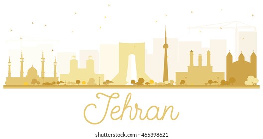 Tehran City skyline golden silhouette. Vector illustration. Simple flat concept for tourism presentation, banner, placard or web site. Business travel concept. Cityscape with landmarks