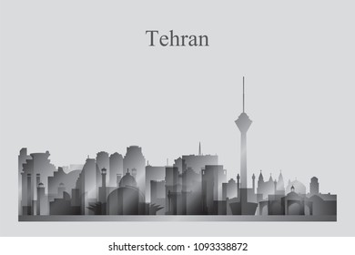 Tehran city skyline silhouette in grayscale vector illustration