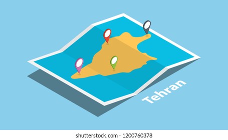 tehran iran province explore maps with isometric style and pin location tag on top vector illustration