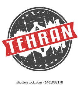 Tehran Iran Round Travel Stamp. Icon Skyline City Design. Seal Tourism Badge Illustration Vector.