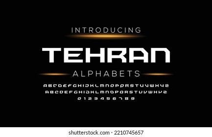 TEHRAN modern, luxury and tech alphabets letter set design. amazing typeface vector logo design.