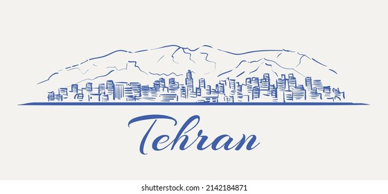 Tehran sketch skyline. Tehran hand drawn vector illustration. Isolated on white background.