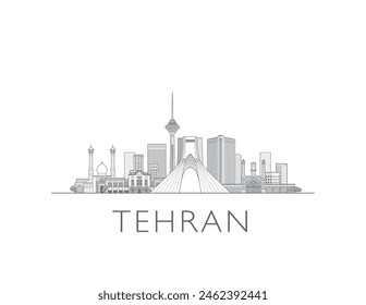 Tehran skyline cityscape illustration in black and white