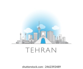 Tehran skyline cityscape illustration with blue sky