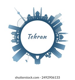Tehran skyline with colorful buildings. Circular style. Stock vector illustration.