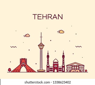 Tehran skyline, Iran. Trendy vector illustration, linear style