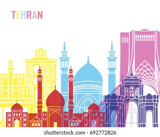 Tehran skyline pop in editable vector file