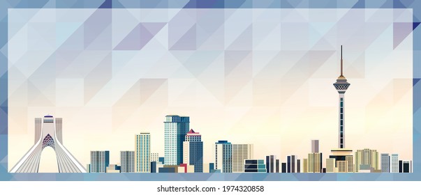 Tehran skyline vector colorful poster on beautiful triangular texture background