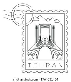 Tehran stamp minimal linear vector illustration and typography design, iran