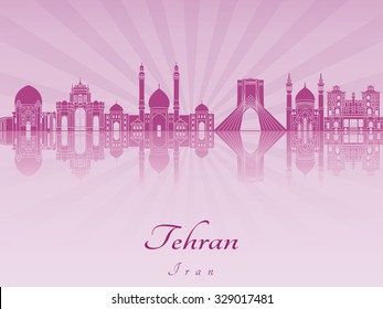 Tehrani skyline in purple radiant orchid in editable vector file