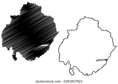 Teignbridge Non-metropolitan district (United Kingdom of Great Britain and Northern Ireland, ceremonial county Devon or Devonshire, England) map vector illustration, scribble sketch map