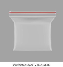 Tek clear plastic zip bag mockup for food. Vector illustration isolated on grey background. Ready for your design. EPS10.