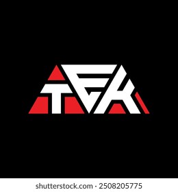 TEK triangle letter logo design with triangle shape. TEK triangle logo design monogram. TEK triangle vector logo template with red color. TEK triangular logo Simple, Elegant, and Luxurious design.