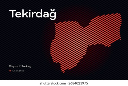 Mapa de província de Tekirdag com vetor de padrão de linha diagonal vermelha