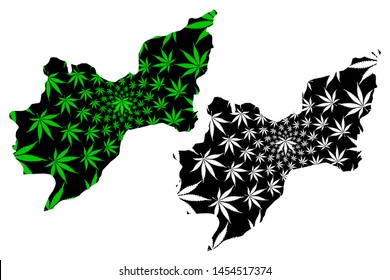 Tekirdag (Provinces of the Republic of Turkey) map is designed cannabis leaf green and black, Tekirdag ili map made of marijuana (marihuana,THC) foliage,