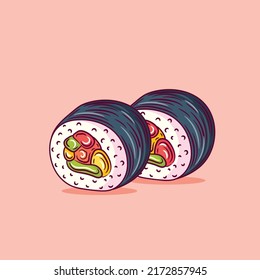 Tekkamaki sushi roll. Japanese traditional food icon with tuna fish fillets. Isolated  illustration.