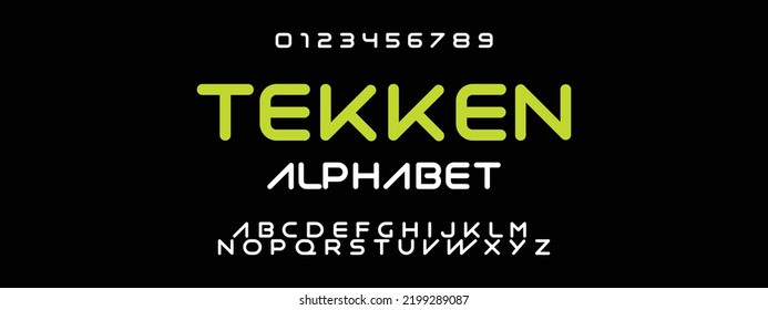 TEKKEN Sports minimal tech font letter set. Luxury vector typeface for company. Modern gaming fonts logo design.