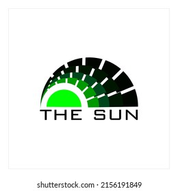 Teks logo vektor THE SUN dan gambar setengah lingkaran, untuk desain bebas.