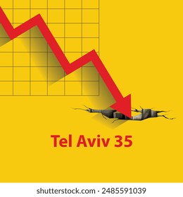 Tel Aviv 35 crash , stock market crash and bear market concept. Tel Aviv Stock Exchange (TASE), located in Israel.