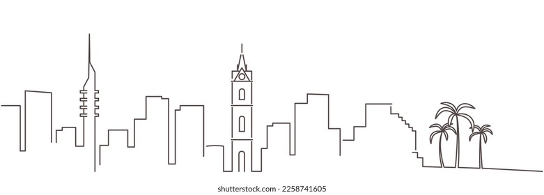 Tel Aviv Dark Line Simple Minimalist Skyline With White Background