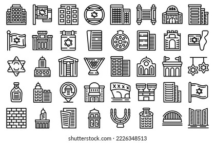 Tel Aviv icons set outline vector. Israel skyline. City tower