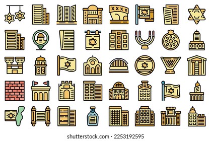 Tel Aviv icons set outline vector. Israel skyline. City tower color line flat isolated on white