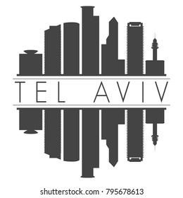 Tel Aviv Israel Asia Skyline Vector Art Mirror Silhouette Emblematic Buildings