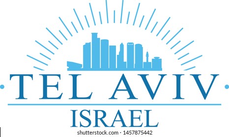 Tel Aviv Israel City. Banner Design. City Skyline. Silhouette Vector. Famous Monuments.