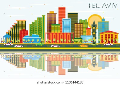 Tel Aviv Israel City Skyline with Color Buildings, Blue Sky and Reflections. Vector Illustration. Business Travel and Tourism Concept with Modern Architecture. Tel Aviv Cityscape with Landmarks.