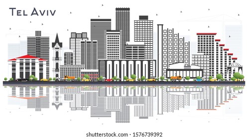 Tel Aviv Israel City Skyline with Gray Buildings and Reflections Isolated on White. Vector Illustration. Business Travel and Tourism Concept with Modern Architecture. Tel Aviv Cityscape with Landmarks