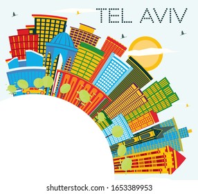 Tel Aviv Israel City Skyline with Color Buildings, Blue Sky and Copy Space. Vector Illustration. Business Travel and Tourism Concept with Modern Architecture. Tel Aviv Cityscape with Landmarks.