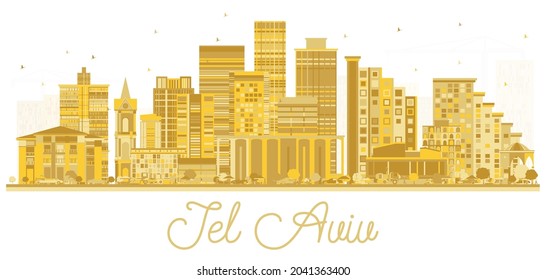 Tel Aviv Israel City Skyline with Golden Buildings Isolated on White. Vector Illustration. Business Travel and Tourism Concept with Modern Architecture. Tel Aviv Cityscape with Landmarks.