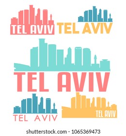 Tel Aviv Israel Flat Icon Skyline Vector Silhouette Design Set Logo.