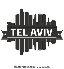 Tel Aviv Israel Skyline Silhouette City Vector Design Art Stencil.