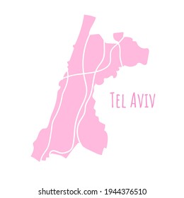 División administrativa de silueta de mapa de Tel Aviv, mapa vectorial aislado en fondo blanco. mapa de límites con calles. Gran ilustración detallada.