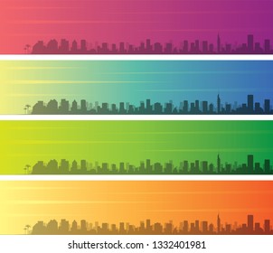 Tel Aviv Multiple Color Gradient Skyline Banner