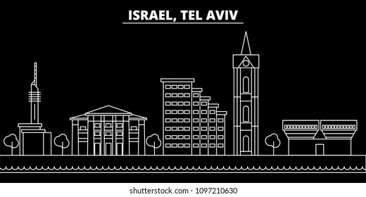 Tel aviv silhouette skyline. Israel - Tel aviv vector city, israeli linear architecture, buildings. Tel aviv travel illustration, outline landmarks. Israel flat icons, israeli line banner