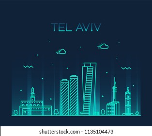 Tel Aviv skyline, Israel. Trendy vector illustration, linear style