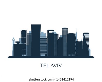 Tel Aviv skyline, monochrome silhouette. Vector illustration.