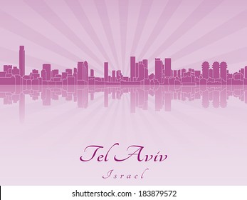 Tel Aviv skyline in purple radiant orchid in editable vector file